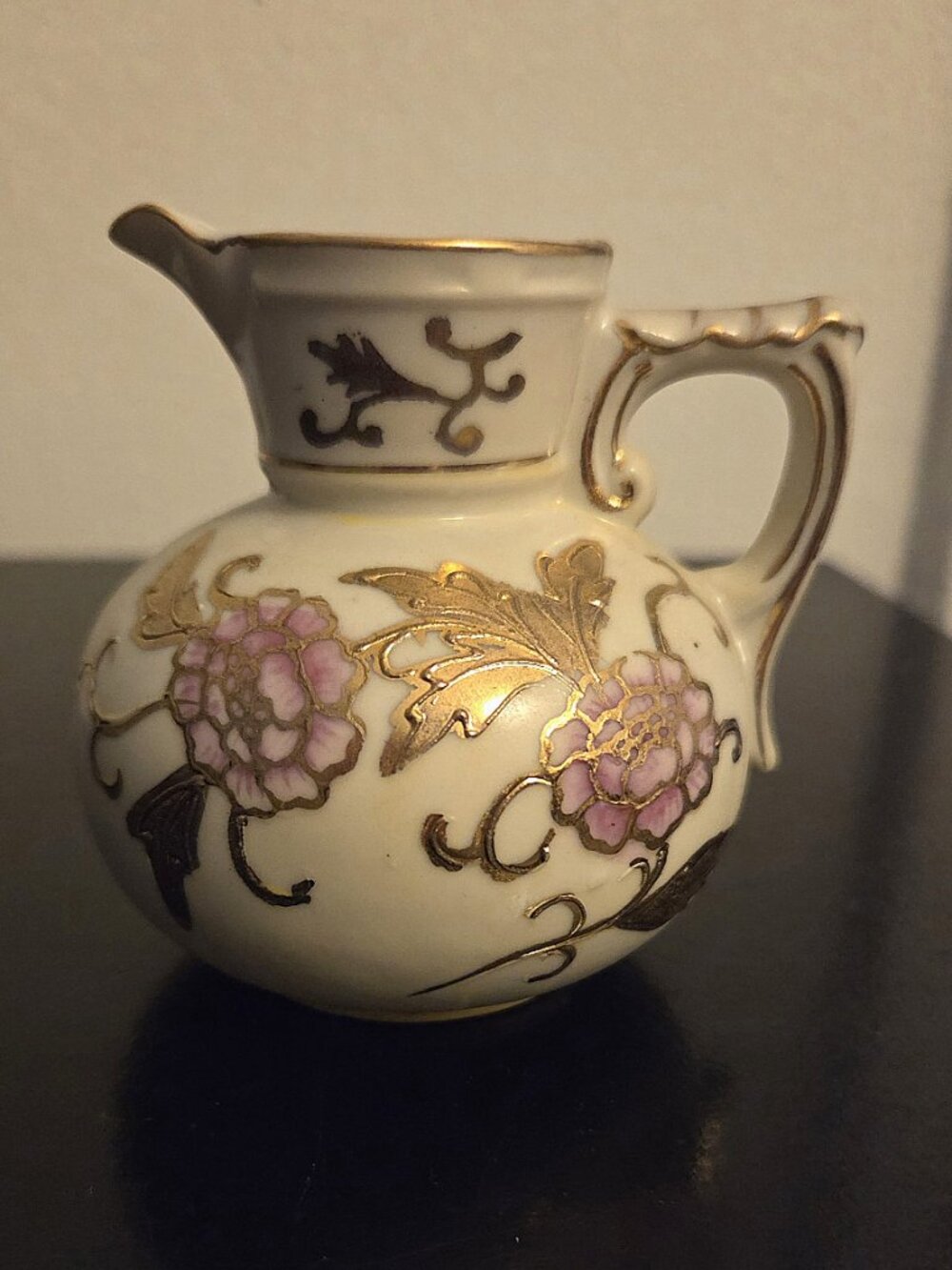 Creamer vintage Arnart Japan pink flowers embossed gold trim